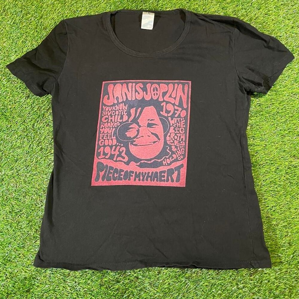 Janis Joplin pink graphic vintage black graphic t-shirt women's size small